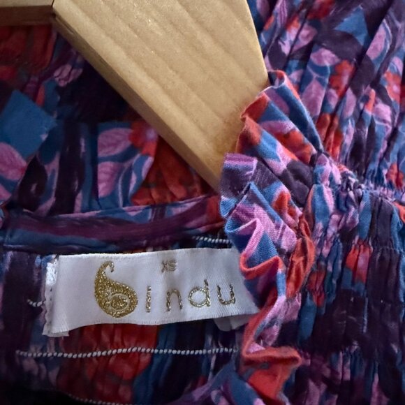 Bindu size XS Floral Smocked Dress Long Puff Sleeves, High Neck Multicolor - Picture 6 of 11